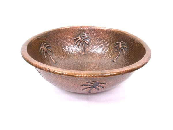 Mexican Style Hand Hammered and handcraft Round Plams Bathroom Copper Sink