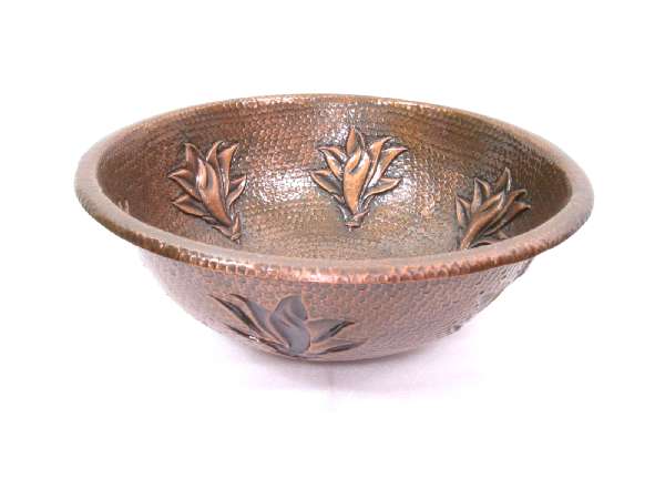 Mexican Style Hand Hammered and handcraft Round Yulan Magnolia Bathroom Copper Sink