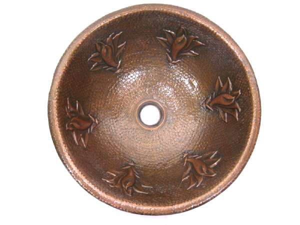 Mexican Style Hand Hammered and handcraft Round Yulan Magnolia Bathroom Copper Sink