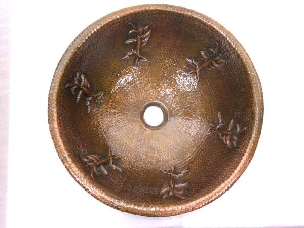 Mexican Style Hand Hammered And Handcraft Round Evergreen Bathroom Copper Sink